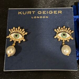 Kurt Geiger London Gold Eye Earrings with Pearl Drop